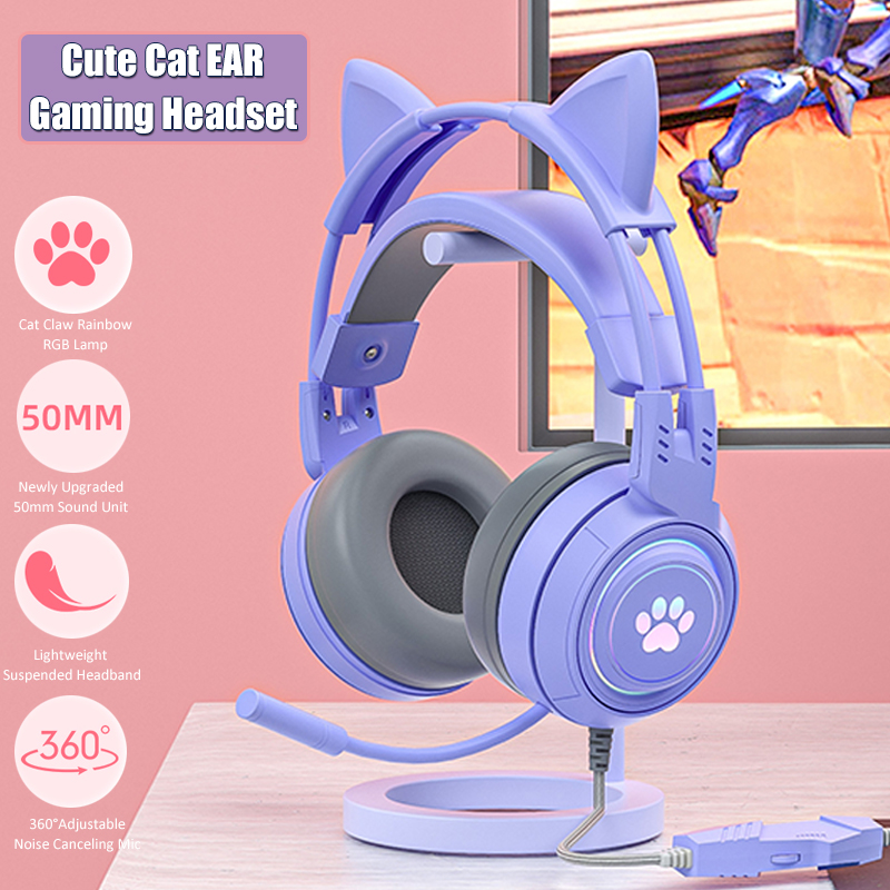 Gaming Headset Rgb - Cute Cat Ear Gaming Headphones com